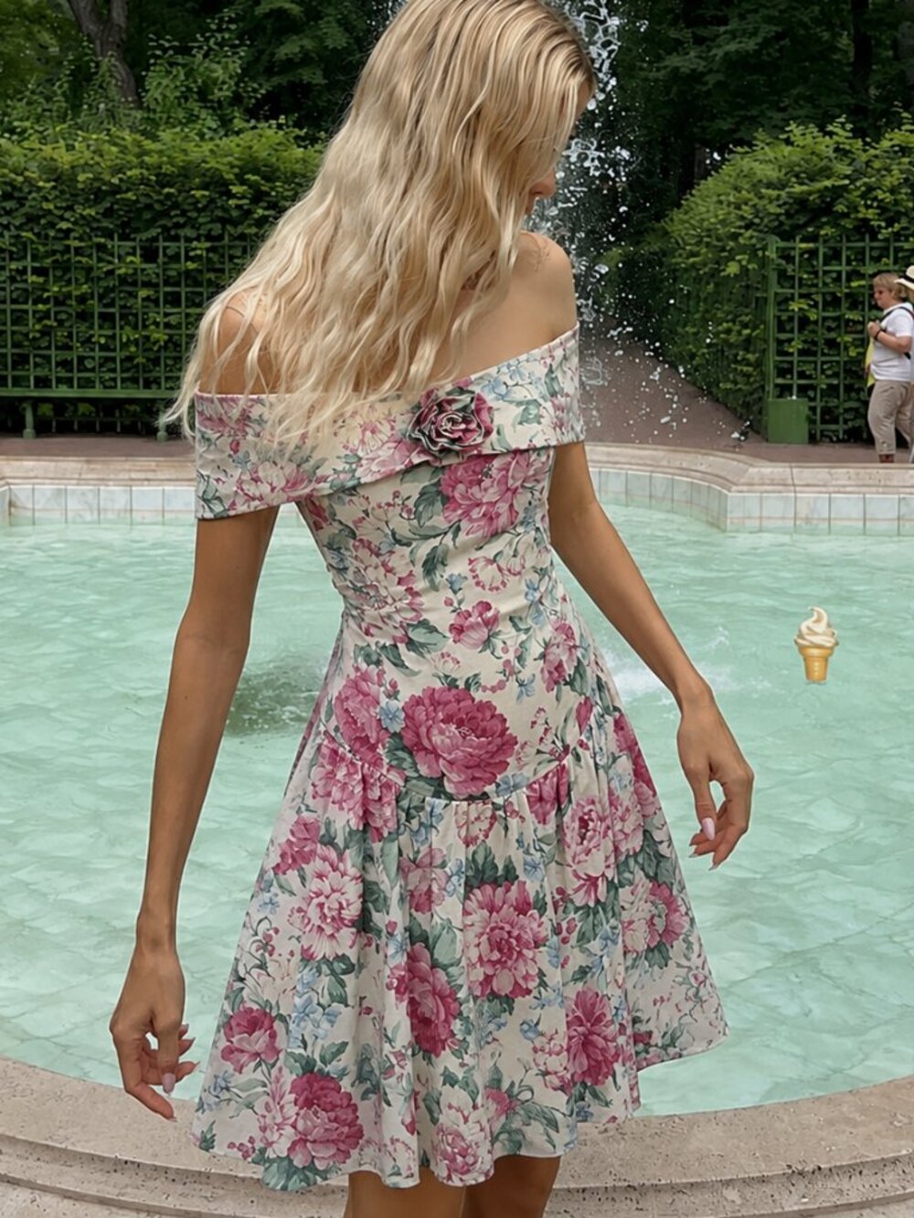 80s Emblem Drop Waist Floral Mini Dress Off Shoulder Tulle Petticoat (c9)